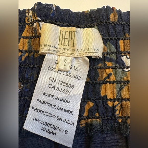 D.E.P.T. Floral strapless Mini Dress ruffled hem Blue abstract print size Small - Picture 7 of 8